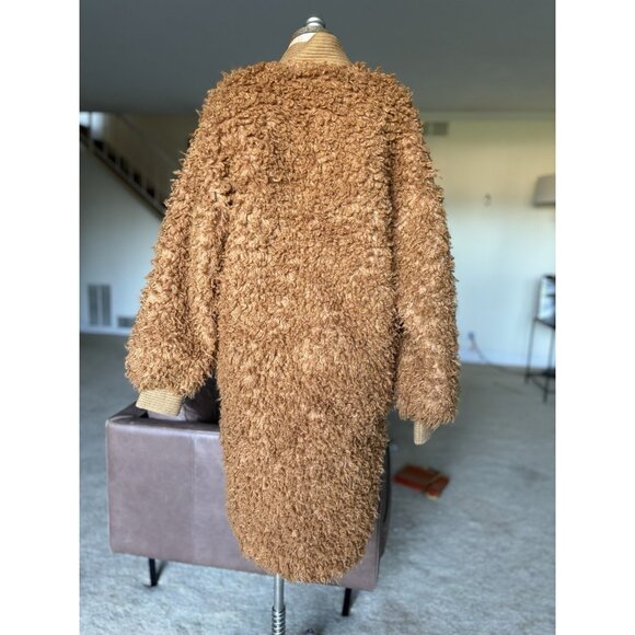 FREE PEOPLE Long Faux Mongolian Fur Cardigan Sweater Coat Coatigan Size S Shag - Picture 3 of 16